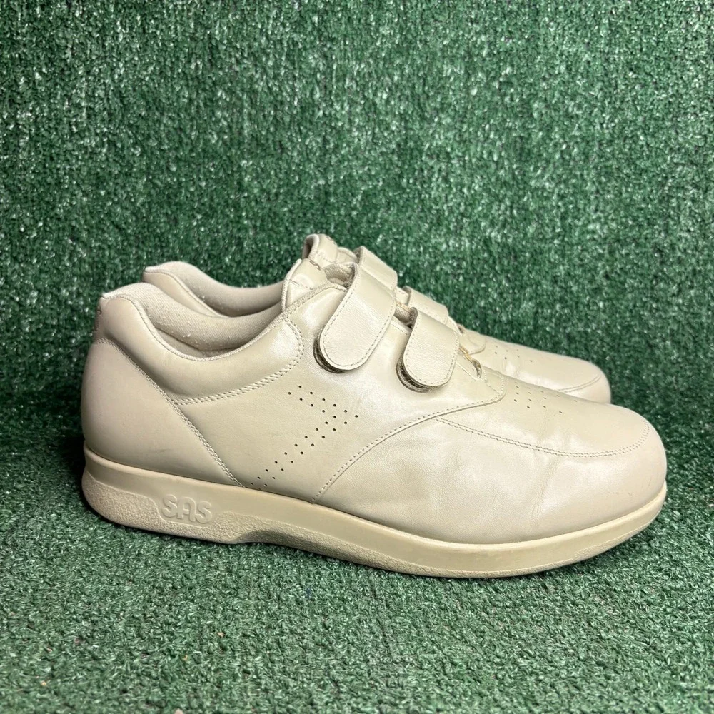 SAS VTO Walking Comfort Hook Loop Strap Leather Sneakers Bone Tan Mens 13 Wide
